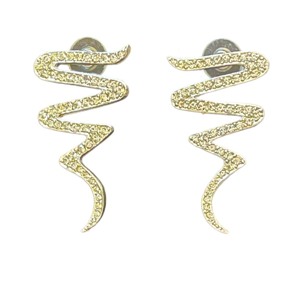 Vintage fancy rhinestone crystal zig zag pierced earrings dangel